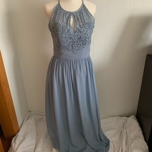 Dusty Blue Open Back Bridesmaid/Prom Dress